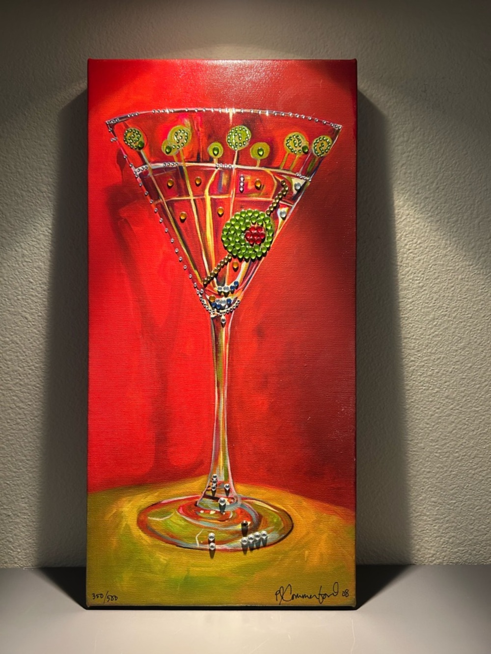 Hand-Painted Red Martini Glass Wall Art by